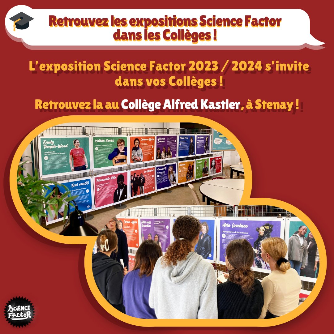 ScienceFactor's tweet photo. ❗️Expositions de Science Factor dans vos Collèges❗️

Retrouvez les expositions de Science Factor dans le Collège Alfred Kastler à Strenay ! 🤯

Tu peux encore t’inscrire pour l’édition Science Factor 2023 / 2024 sur le lien en bio ! 👏
__
#ScienceFactor #Concours #Innovation https://t.co/fdnSRVpGlg
