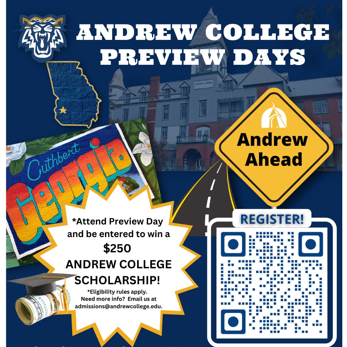 Preview Day is next week! Thinking of attending Andrew in the spring or next fall? Register for our Preview Day on Nov 16th to learn more about what Andrew College has to offer and take a tour of campus. Register at the link below! 🐅 docs.google.com/.../1FAIpQLScx…