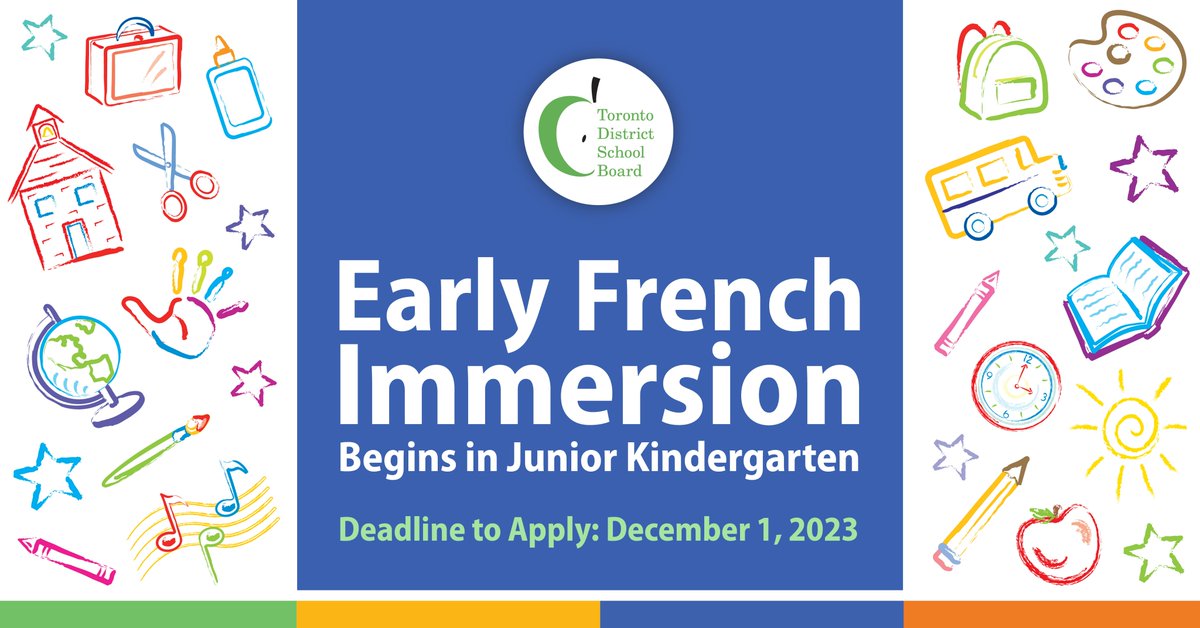 📣 Exciting news! Applications for our Early French Immersion program are officially open. If your child is entering Junior Kindergarten in September 2024, this is a fantastic opportunity for them to become bilingual. Apply now: tdsb.on.ca/pars