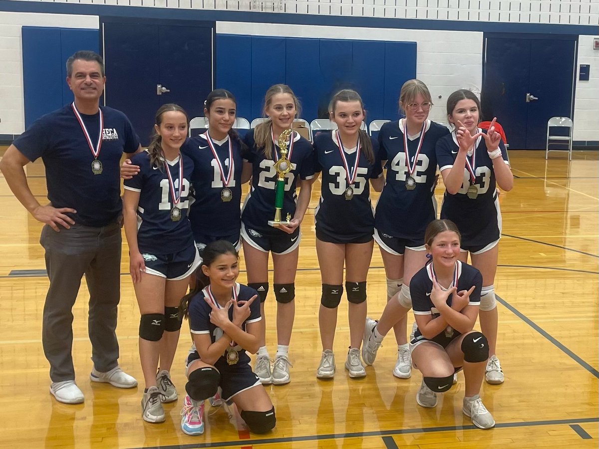 HFCAcademy's tweet photo. Congratulations to HFCA's 7th grade Girls' Volleyball Conference Champions! Way to go, Eagles! https://t.co/lpHO7cSpSC