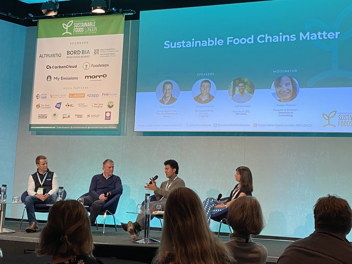 “Nobody has the right [carbon food emissions] numbers,” says Saif Hameed of Altruistiq at @SustFoodEvent today. “What matters most is that we’re transparent about the process.” #SFLDN23 @Czapp_portal