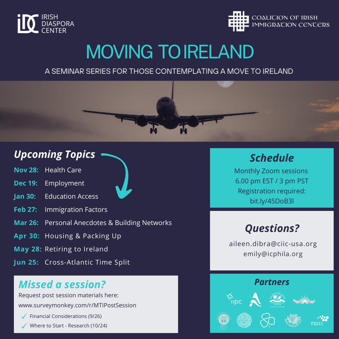 The Moving to Ireland series has generated such interest! See updated schedule below &amp; register➡ bit.ly/45DoB3l. Missed one? No worries! Request the post session materials➡bit.ly/40tbUqb #IrishImmigration #GlobalIrish #IrishCoalition #MovingtoIE <a href="/icphila/">Irish Diaspora Center</a>
