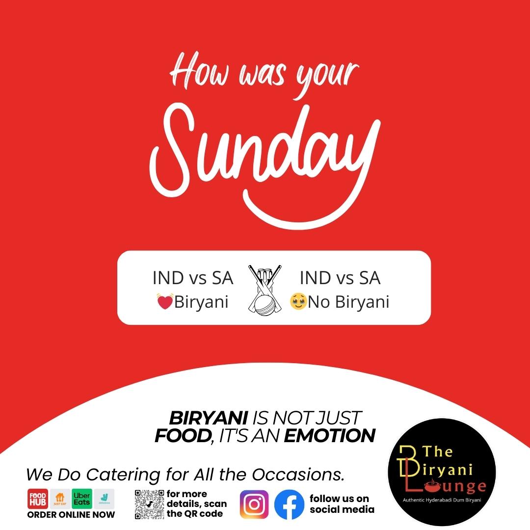 biryani_lounge's tweet photo. We've had a flavourful Sunday,crafting delicious Biryani and other delectable dishes.Your love for our Biryani makes our Sundays fulfilling. Each order, each satisfying customer brings joy to our Sunday, spurring us on to start the week with renewed zest.

🤔How was your Sunday❓ https://t.co/EdBGOXXJlt