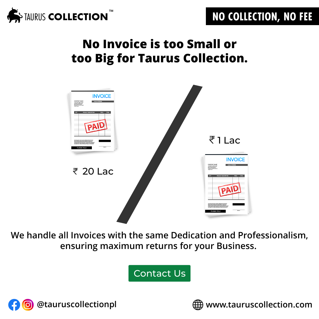 TaurusCPL's tweet photo. No invoice is too small or too large for Taurus #Collection – we're committed to maximizing your returns with unwavering #professionalism.
Contact: 9136956881 or visit: https://t.co/jbVbAX39wU
#tauruscollection #nocollectionnofee #invoicecollection #business #collectionagency https://t.co/9Fvtlgs8v7