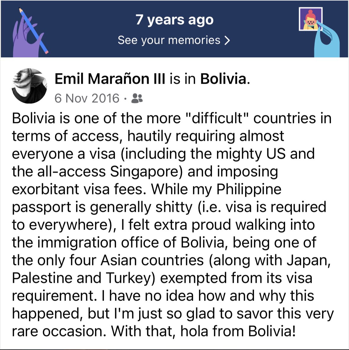 13thFool's tweet photo. My memorable border crossing and “red carpet” entry to Bolivia. #Livingin2016 https://t.co/OB2QJiYhM9
