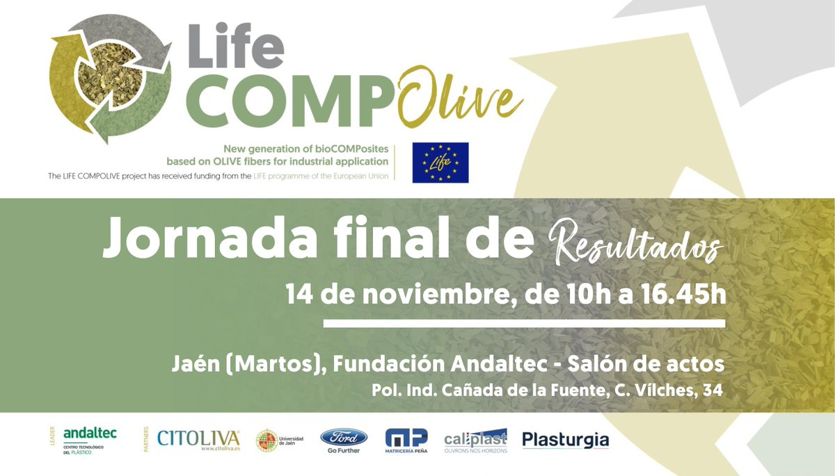 LCompolive's tweet photo. 🗓️𝐒𝐀𝐕𝐄 𝐓𝐇𝐄 𝐃𝐀𝐓𝐄!
JOIN 👉#LifeCOMP0LIVE Jornada Final de Resultados
📅14 #Noviembre
🕒Hora 10-16:45
📍#Jaen @andaltec
📰Agenda:https://t.co/oprnMsSW7r
✍️Inscripción:https://t.co/qn1P5RqSqM
💰Financia:@LIFEprogramme
Más info:https://t.co/OM9bIamnnM https://t.co/32PiYl1wdq