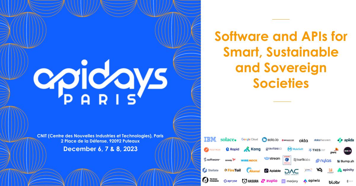 APIdaysGlobal's tweet photo. 📢 Get ready for Apidays Paris 2023! Software and APIs for Smart, Sustainable and Sovereign Societies
🗓 December 6 - 8, 2023
📍 CNIT (Centre des Nouvelles Industries et Technologies), Paris 2 Place de la Défense, 92092 Puteaux  
Register at 👉https://t.co/UXuJUICk9n to join us! https://t.co/jHmQLgr1ki