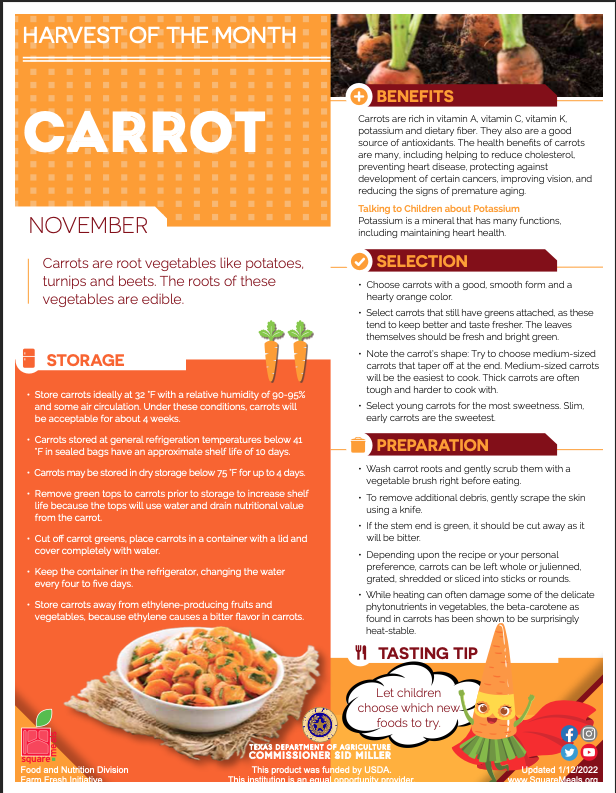 CafeSISD's tweet photo. Our "Harvest of the Month" for November is carrots. Students will be treated to a colorful rainbow carrots on November 17th. #ChildNutrition #ServeNourishEnrich #1TRIBE #SISD #HOTM https://t.co/qS8CcK82Z7