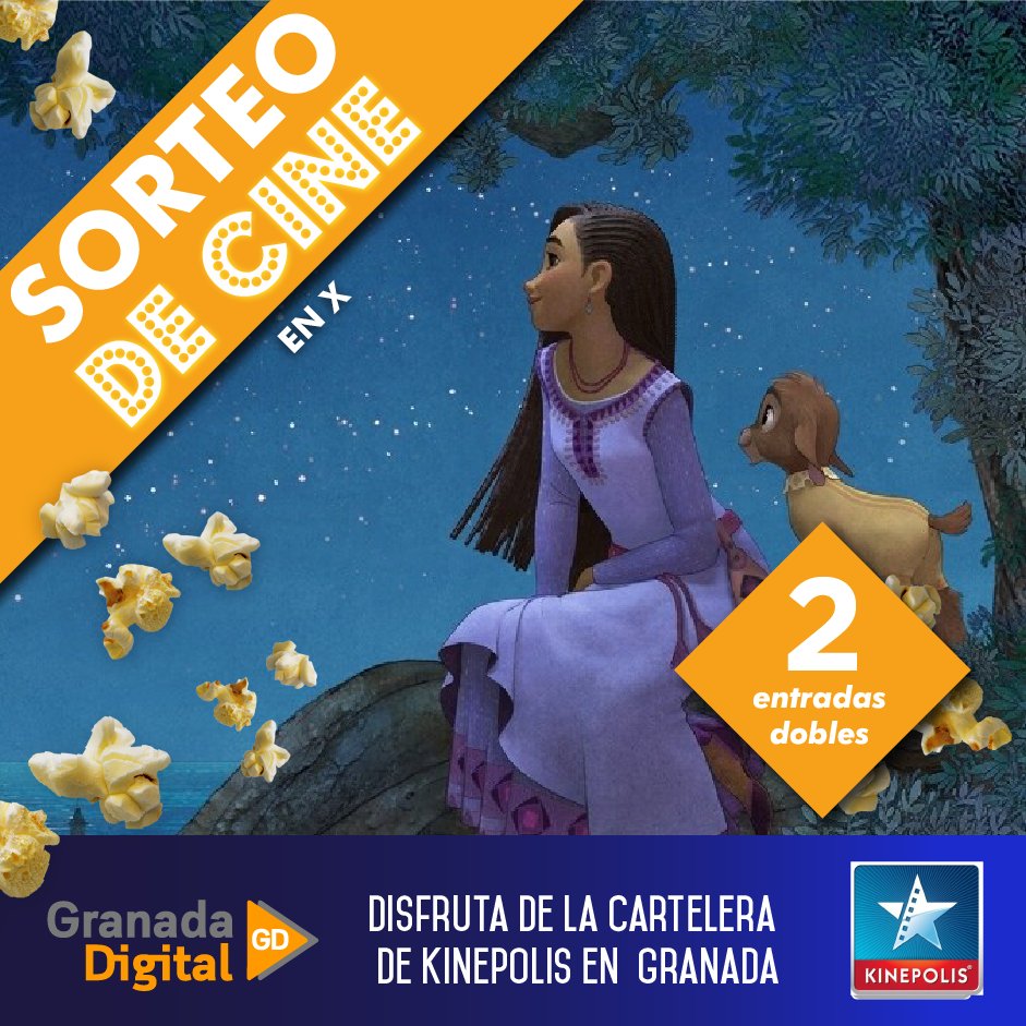 🎉 Sorteamos 2 entradas dobles para disfrutar hasta el 31 de marzo de 2024 en Kinépolis #Granada o Kinépolis Nevada. 

Para participar 👇

🔁RT a la publicación
🧑‍🤝‍🧑Menciona con quién irías 
📲Sigue a <a href="/granadadigital/">GranadaDigital</a>

Los ganadores se conocerán el jueves 26 de noviembre ¡Suerte!