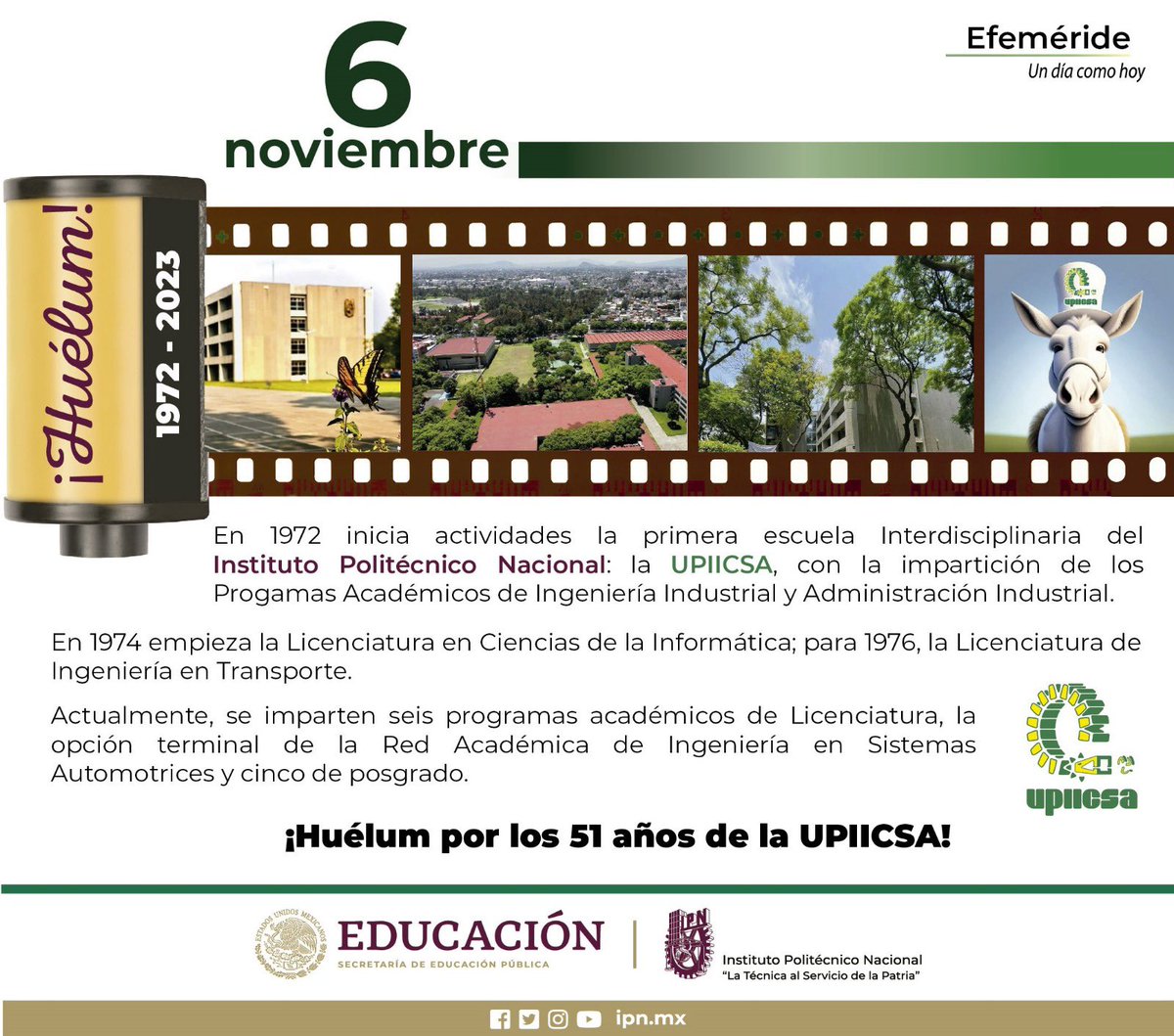 dir_upiicsa's tweet photo. El día de hoy estamos de manteles largos, ¡#LaNiñaBonita cumple 51 años! Un fuerte Huélum por la #UPIICSA y otro por la comunidad que la integra, #TodosSomosUPIICSA 💚 https://t.co/EdwMsNnkgy
