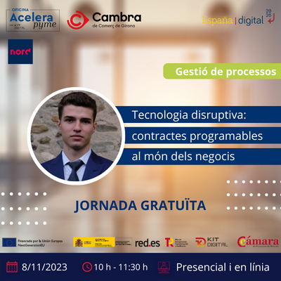 FundacioNord's tweet photo. .

Formació gratuïta:

CONTRACTES PROGRAMABLES EN EL MÓN DELS NEGOCIS

Per a empresaris i autònoms que vulguin conèixer aquesta tecnologia per automatitzar operacions mercantils

Ponent: E. Bosch  Enginyer de soft i formador en Cadena de Blocs a la FNord

https://t.co/vDqN4Qd3Tz https://t.co/R3HytSAczp