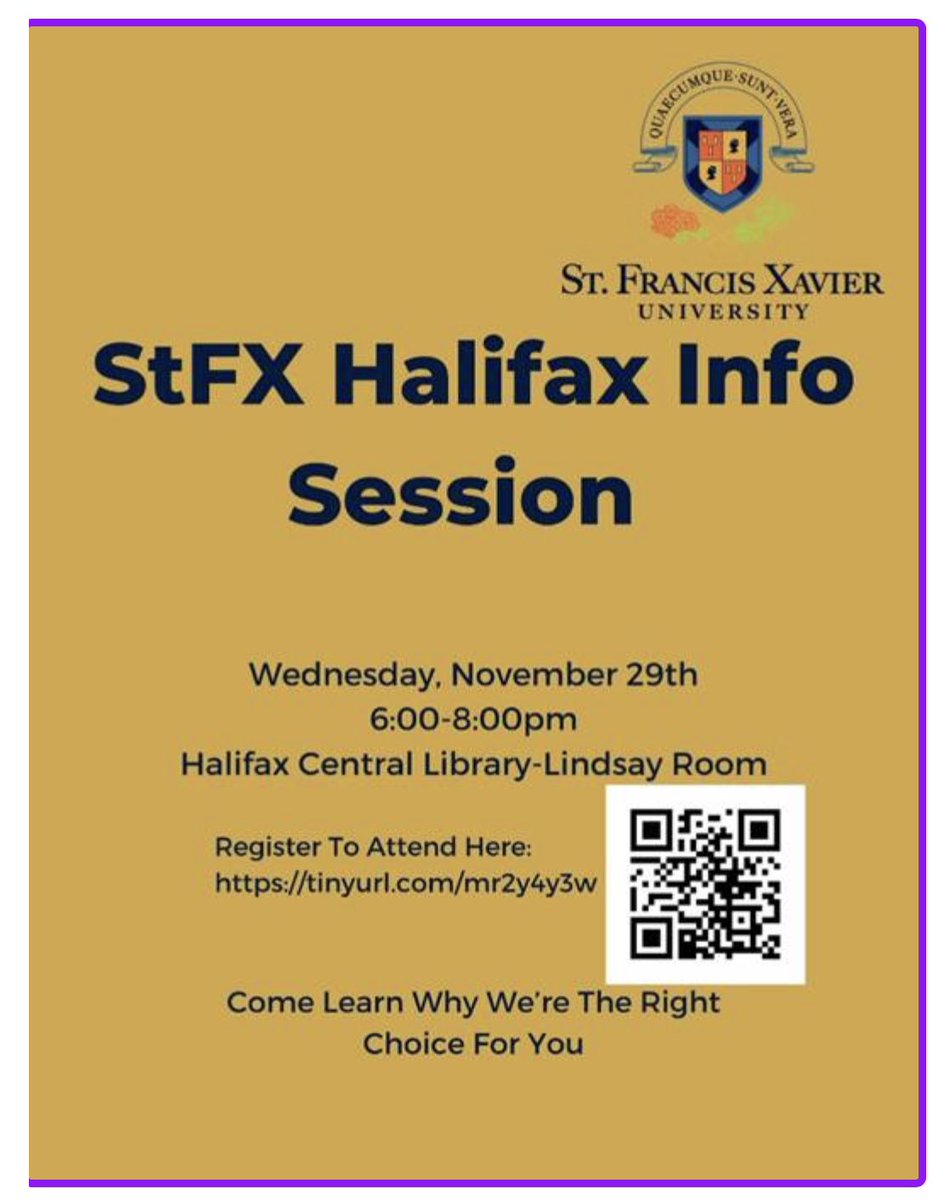 Bay View High School Counselling Office (@bvhscounselling) on Twitter photo StFX will be hosting a Halifax area info session. <a href="/stfxuniversity/">StFX University</a>
This is a great opportunity for them to learn about everything we have to offer and get their questions answered.
Students and their families can register here: eventbrite.ca/e/stfx-halifax⦠StFX will be hosting a Halifax area info session. <a href="/stfxuniversity/">StFX University</a>
This is a great opportunity for them to learn about everything we have to offer and get their questions answered.
Students and their families can register here: eventbrite.ca/e/stfx-halifaxā¦