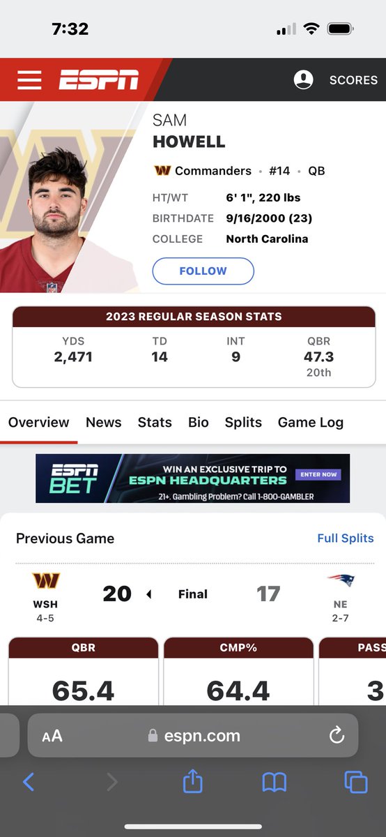 CommanderPrez's tweet image. Did I wake up this morning to my QB #Samhowell being 2nd in the league in passing yards with 2471, and 7th in TD passes with 14…? oh and wait… he’s getting the ball out quicker and creating less sacks for himself? oh wait, o-line playing better? It’s over for you fools 😂
#HTTC
