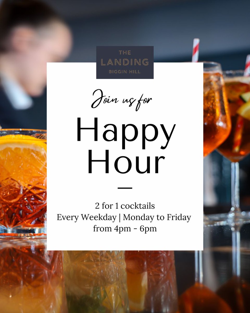 Indulge in the best Happy Hour in town with our fantastic deals!
 
🍸 2-for-1 cocktails (2 of the same for the price of 1)
🕔 Available Monday to Friday from 4pm-6pm

Beat the winter blues and make The Landing your destination of choice this season. #Cocktails #Bar #Bromley