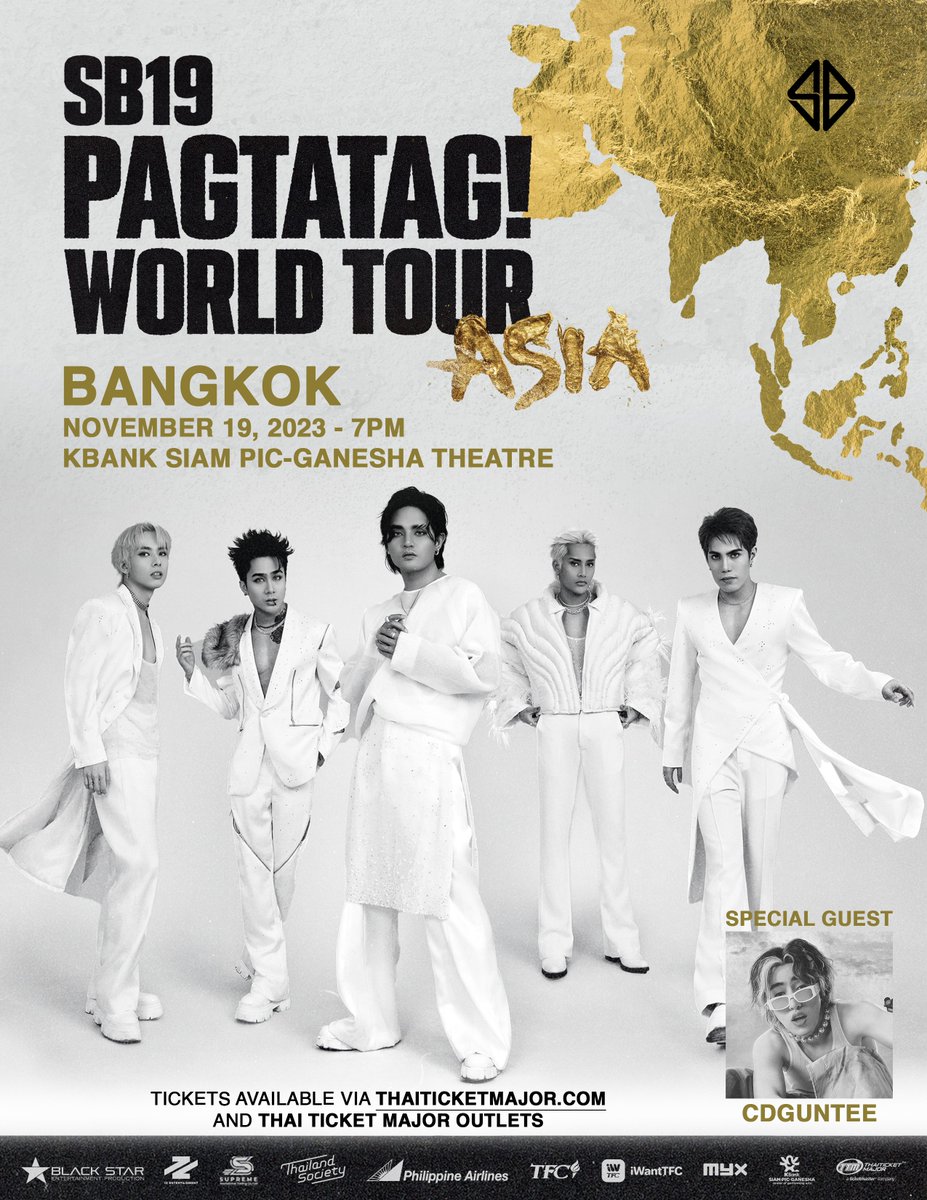 SB19Official's tweet photo. ⚠️ PAGTATAG! World Tour: Bangkok
We're thrilled to share that @Guntee_Pitithan will be our special guest on November 19 at the KBank Siam Pic-Ganesha Theatre!

🎫 Tickets are available via Thai Ticket Major outlets and through https://t.co/DH7Y7UWkho

#SB19 #PAGTATAG #SB19PAGTATAG #PAGTATAGWorldTour #PAGTATAGWorldTourAsia #PAGTATAGWorldBangkok