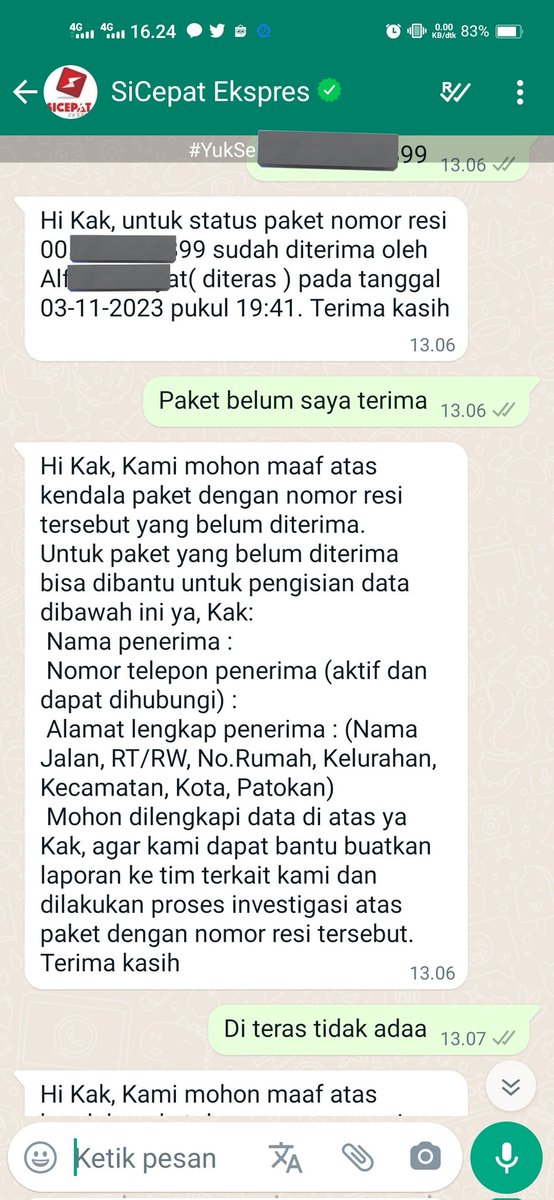 LasadaID's tweet photo. @sicepat_ekspres Jam segitu gada kang kurir yg ketuk pintu, dan tlp/wa , barang blom d tangan, d tokped barang udh smpe,gimana ini? chat d wa bertele2 suru isi ini itu monyong, tolong lah barang org jangan d tilep njir, dari tgl 3 barang blom smpe2, d teras kaga adaa? https://t.co/GqeCceK2dA