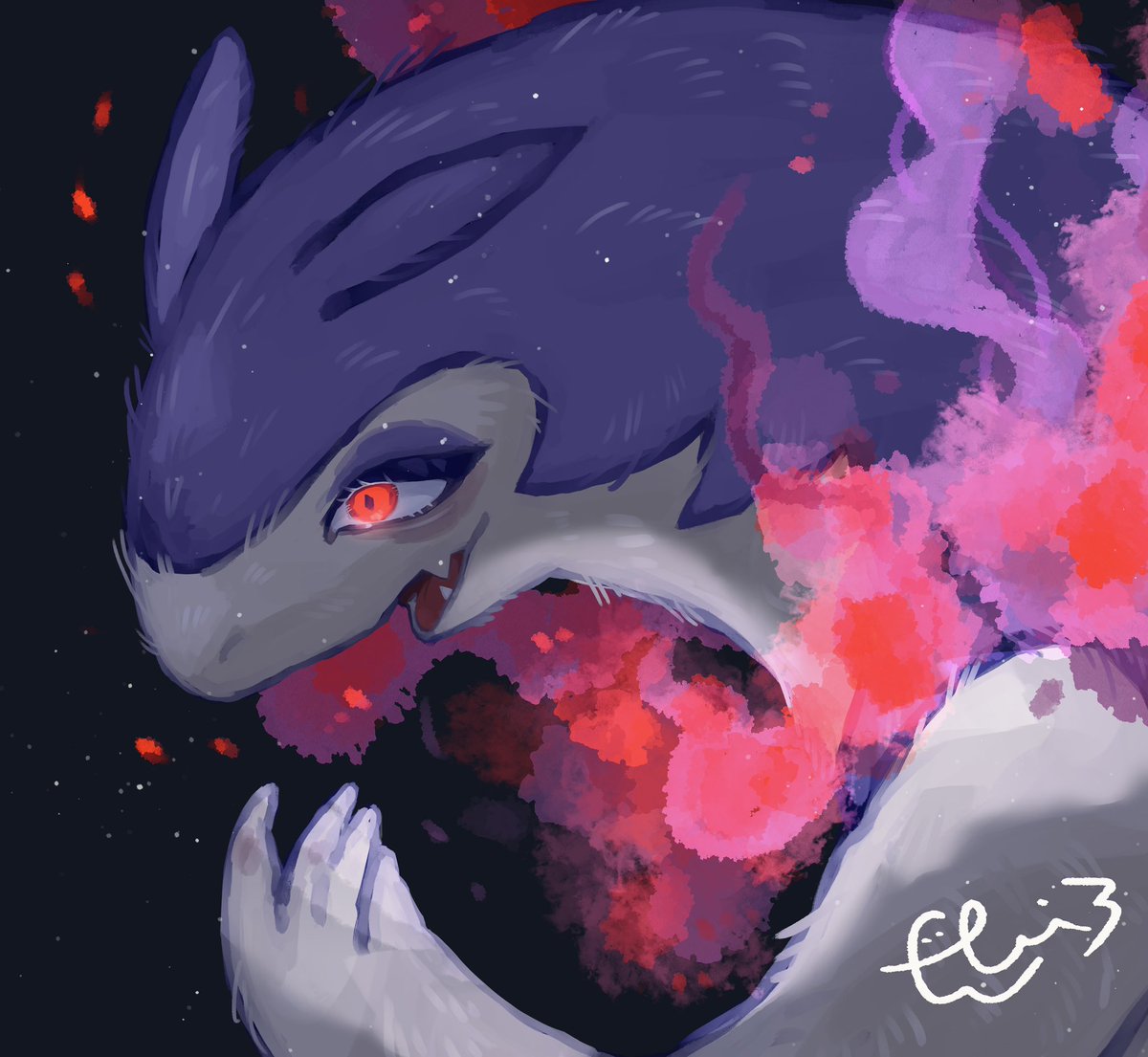 pokemon (creature) solo open mouth red eyes no humans fire signature  illustration images