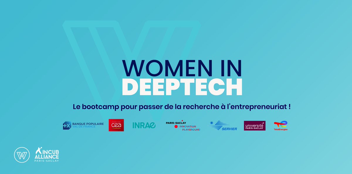 🚨 #WomeninDeeptech prolonge son appel à candidatures jusqu'au 10/11 !

Bootcamp de 4j, co-organisé par <a href="/IncubAlliance/">IncubAlliance</a> et <a href="/Willa_off/">WILLA</a>, pour favoriser l'émergence des femmes #entrepreneures dans la #Deeptech sur le territoire de #ParisSaclay.

+ d'infos 👉urlz.fr/ojNu