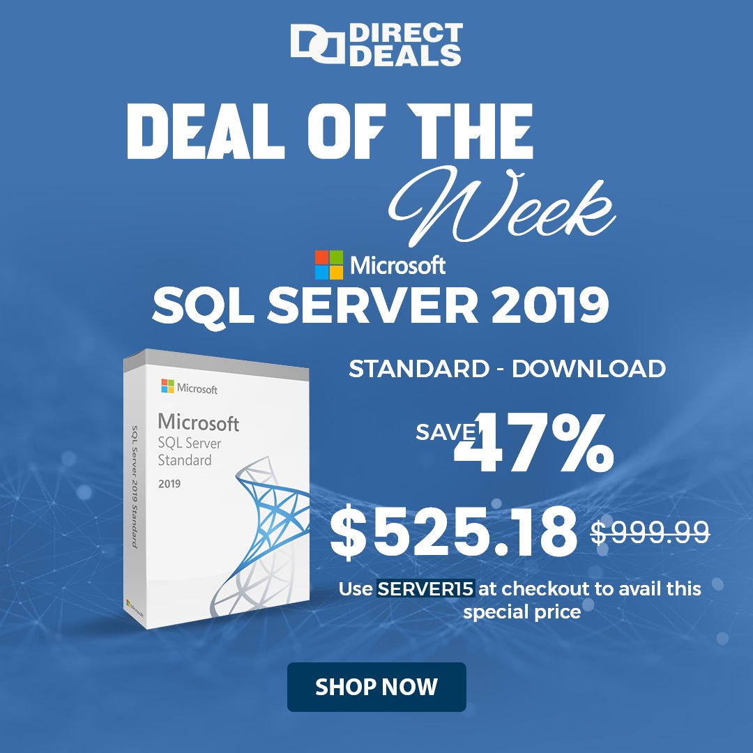 DirectDeals's tweet image. Deal of the Week Alert! 🔥 Get SQL Server 2019 Standard at an incredible price. Unlock the power of data management now! 💻📈
#dealoftheweek #sqlserver2019 #datamanagement #techdeals #directdeals #sql #downloadnow #software