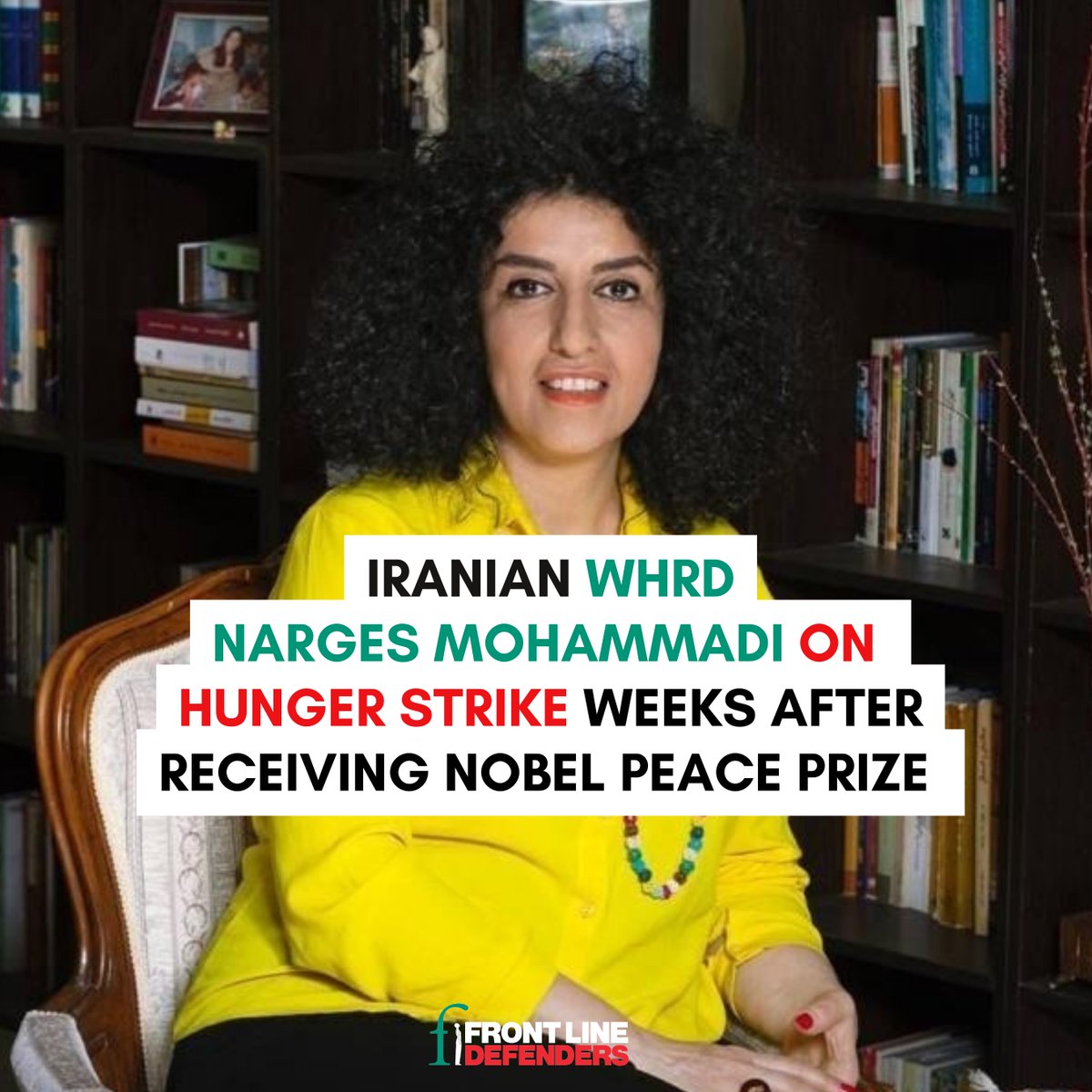 🚨 Disturbing news just in that #Iranian Nobel Peace Prize winner and WHRD #NargesMohammadi has today started a hunger strike. Needing urgent care herself, she is protesting the delay + neglect of medical care for sick prisoners, as well as the 'death' or 'mandatory hijab'…