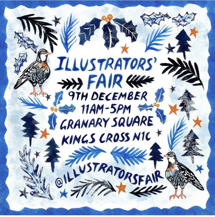 This flyer advertising Illustrators’ Fair has been created by <a href="/sharonfarrow01/">Sharon Farrow</a> 
#festivalofflyers is a celebration of contemporary illustration with many of those taking part in the next #illustratorsfair23 at <a href="/kingscrossN1C/">King's Cross, N1C</a> on Saturday 9th December contributing to the designs.
