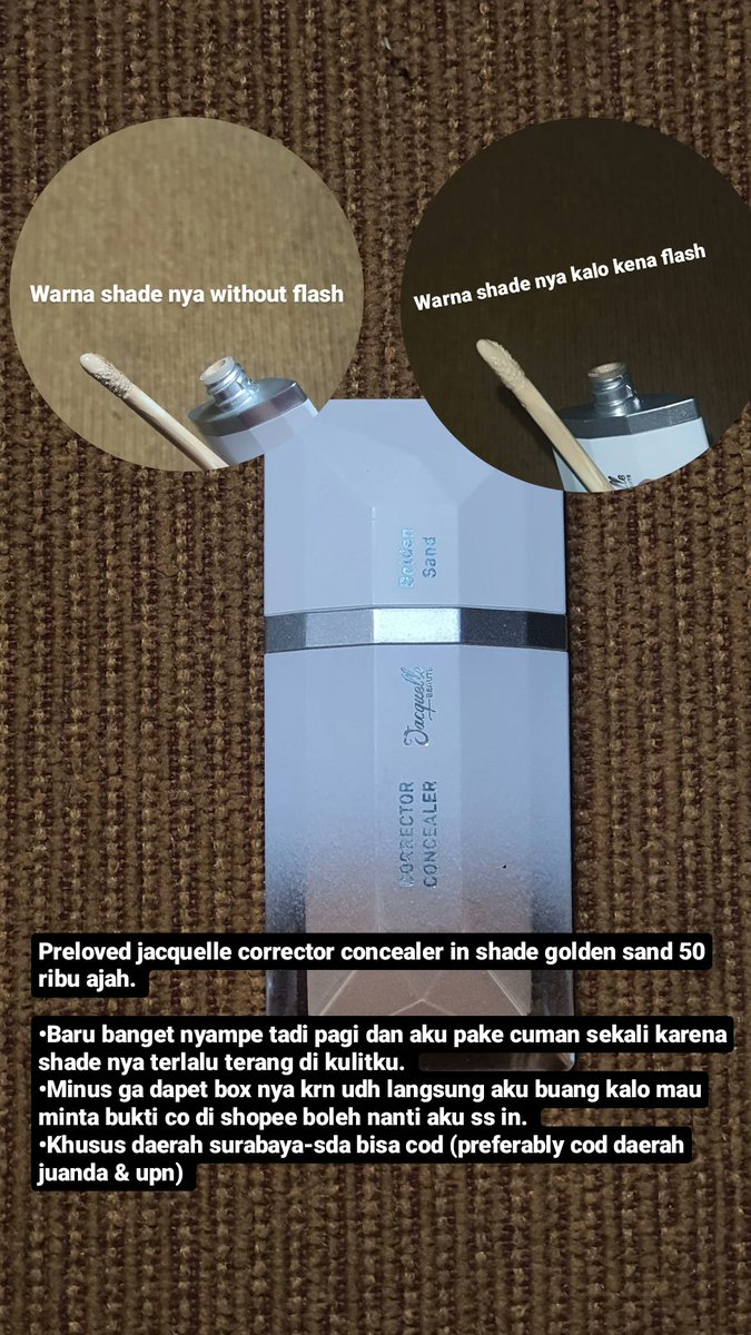 corzgi's tweet photo. Wts preloved concealer jacquelle shade golden sand 50 ribu aja. For more information and details please reply on this tweet or dm me! #wts #preloved #rekomendasiconcealer #concealerlokal https://t.co/bFTeWue5A7