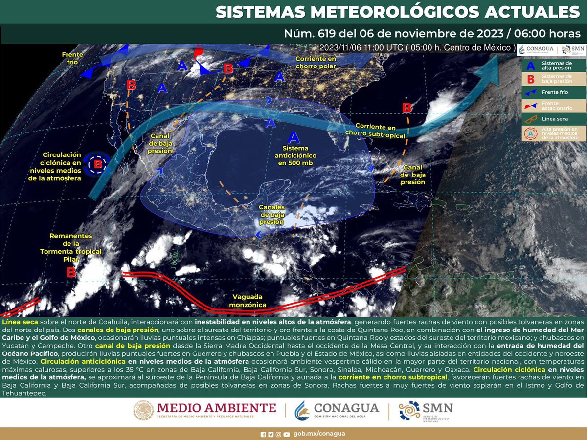 MaraLezama's tweet photo. ¡Aviso! ⛈️ Durante las próximas horas se pronostican #Lluvias puntuales fuertes con #DescargasEléctricas en la #PenínsulaDeYucatán debido a dos zonas de baja presión.

Les invitamos a tomar precauciones y mantenerse informad@s por medios oficiales. @conagua_clima @ProtCivil_QRoo https://t.co/k2kjzcPfsZ