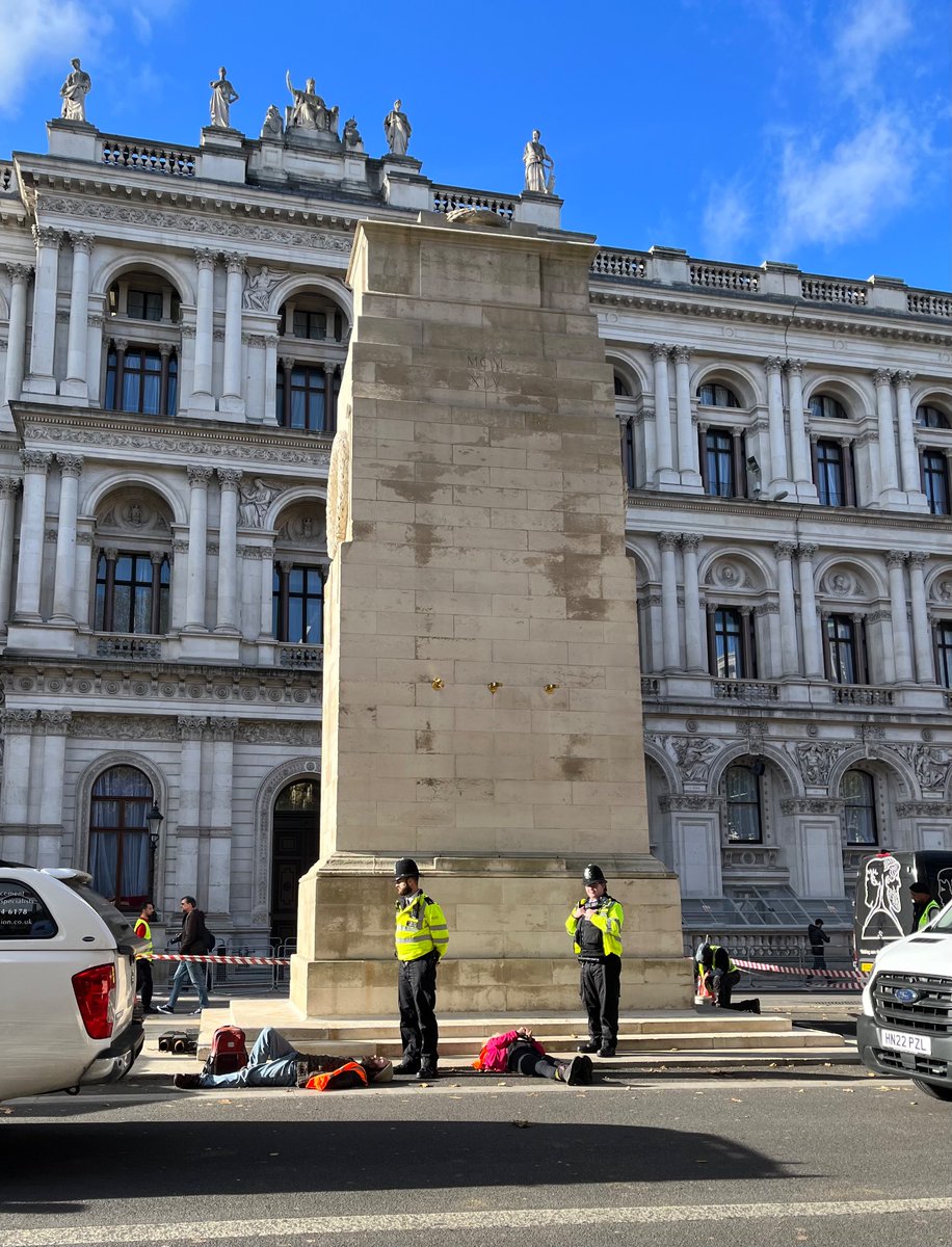 Just Stop Oil protesters were moved from the road to the Cenotaph by police rather than targeting the war memorial One officer says they were moved from the busy road ‘for their own safety’ A cuffed activist says they were arrested in the road and ‘dragged’ to the cenotaph