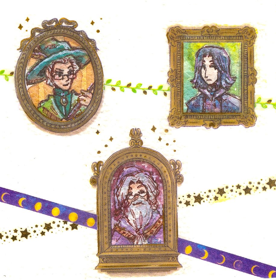 Thank you <a href="/Ino_Yamanaka/">Rachel C</a> for giving me some cute washi tape frames. 🥰💕 Drew some tiny headmasters to go inside them. 🤭 I'm still a bit rusty right now. #Severussnape #mcgonagall #Dumbledore