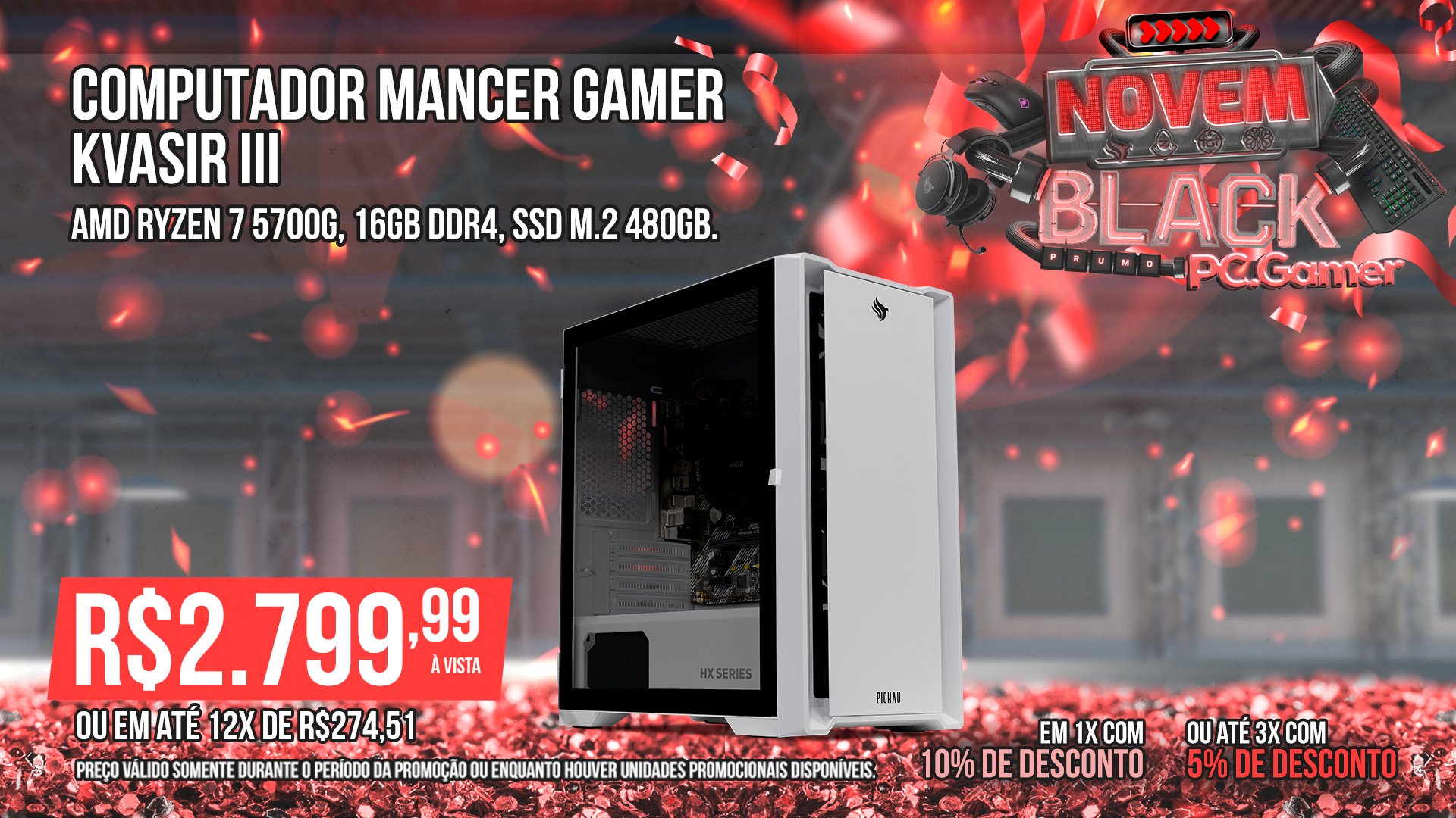 PC Mancer Gamer Kvasir III, AMD Ryzen 7 5700G, 16GB DDR4, SSD M.2