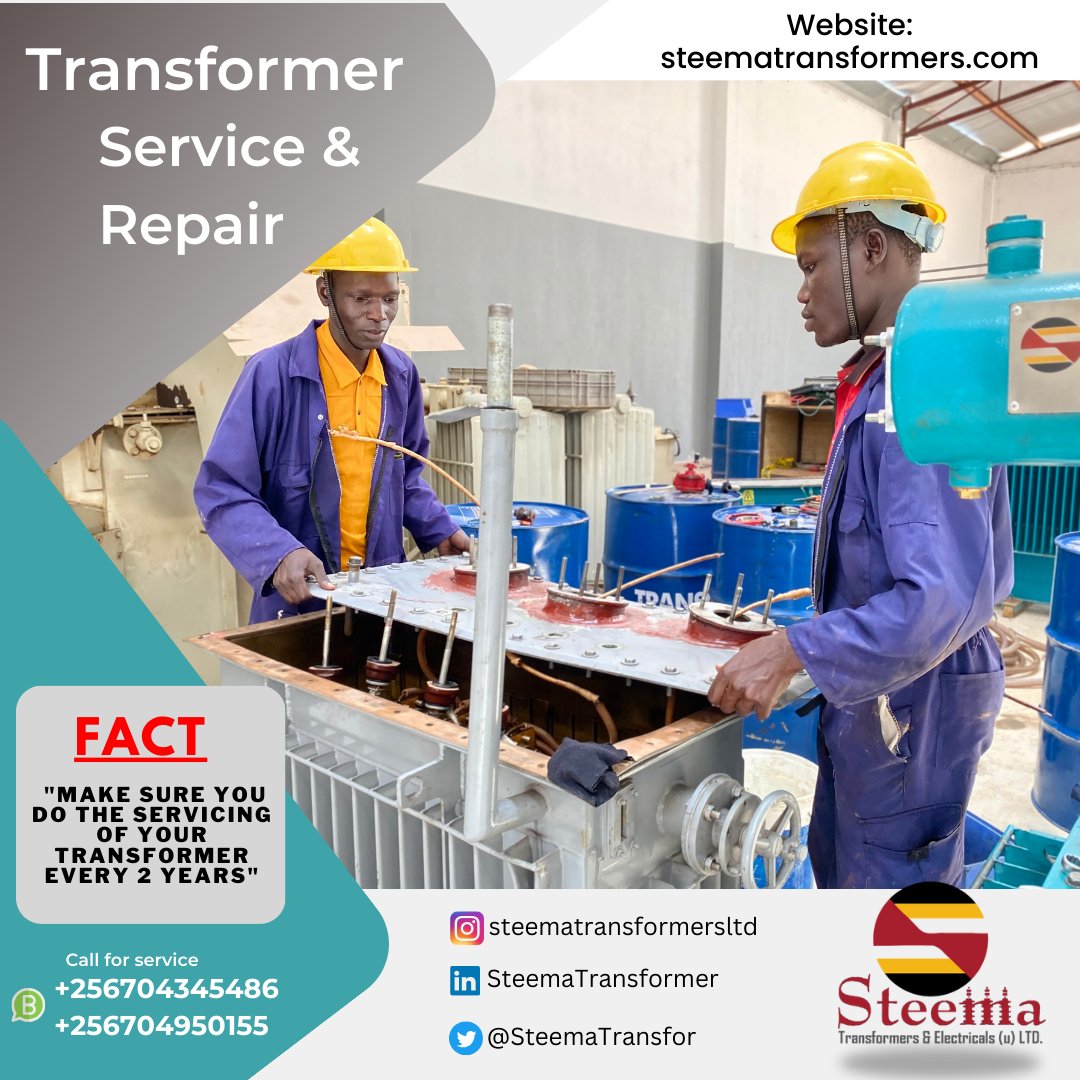 SteemaTransfor's tweet photo. Reach out to us for servicing and repair
#steema #steematransformer #Uganda  #electrical #umeme #uedcl #uegcl #transformer #lineconstruction #innovation #technology #distributiontransformer #powerline #powerpanel #lineconstruction https://t.co/aZaH8wVIzf