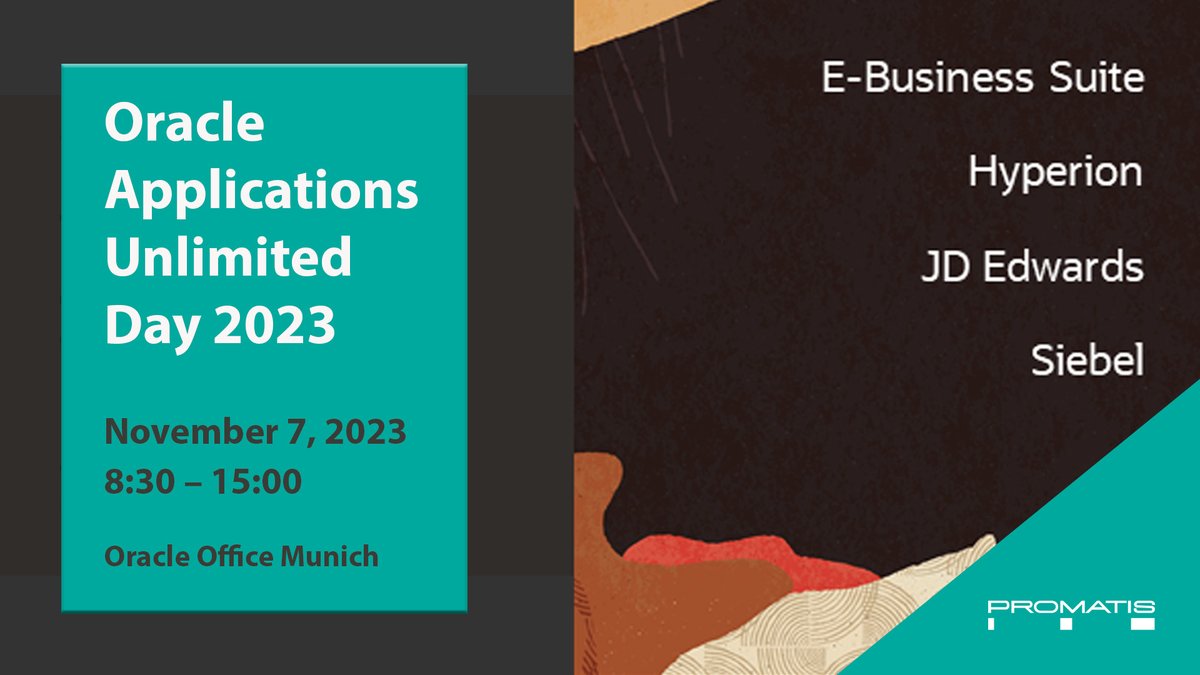 Oracle Applications Unlimited Day 2023 in Munich! PROMATIS will be there &amp; <a href="/JohannesMich/">Johannes</a> (PROMATIS Expert &amp; Oracle ACE Director) will speak about "Oracle APEX: Architecture &amp; Case Studies from Raiffeisen Bank Austria and Interseroh+". Register now at:
shorturl.at/aCKMT #EBS