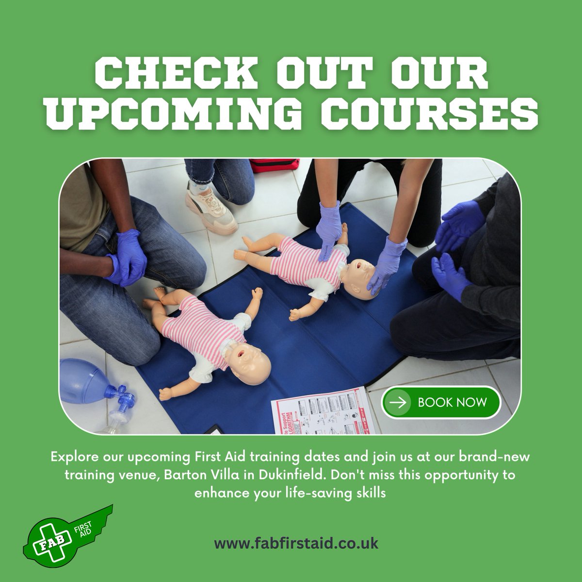 👶🏥 Get ready to be a Pediatric Lifesaver with FAB First Aid! Our comprehensive course equips you with essential skills to respond confidently in emergencies involving infants and children. Join us at Barton Villa, Dukinfield on Nov 8th and 15th, 2023. Secure your spot now  ...