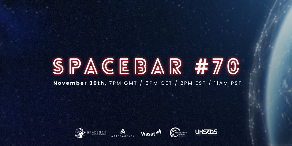 theAstroAgency's tweet photo. 🚀 The countdown to #SpaceBar #70 begins!

Mark your calendars for Nov. 30th, 7PM GMT! Join hosts @dallascampbell &amp; Prof. @SuzieImberSpace and some amazing guests! We're eager to have you back!

🎟️ FREE tickets here: https://t.co/N7ZmFBheGy

#SpaceEvents #WhereAstronautsHangOut https://t.co/qe5iB7sPBI