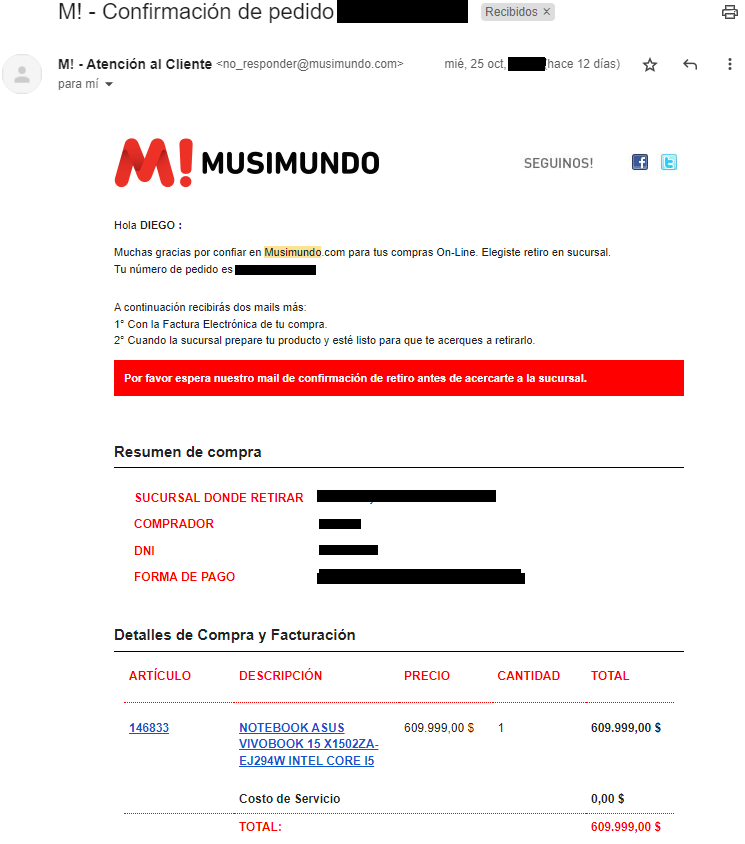 DiegoDVEP's tweet photo. Musimundo dejá de cagar a la gente. 1ra foto: hace 12 días. 2da foto: hoy 6/Nov/2023. #Cybermonday #Musimundo @musimundo https://t.co/22eJod7ReZ