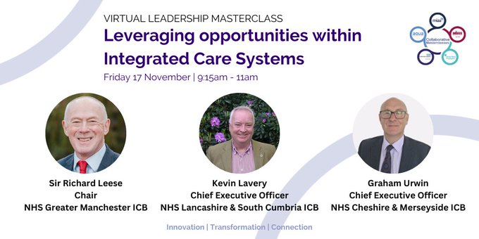 nhsnwla's tweet photo. Our November #CollaborativeNW masterclass will focus on leveraging opportunities within Integrated Care Systems.

Join us for an exciting opportunity to hear from an expert panel of North West ICB Executives who will share their insights.

Book your place: https://t.co/EOPkeXCyNR https://t.co/lhESkqEzR9