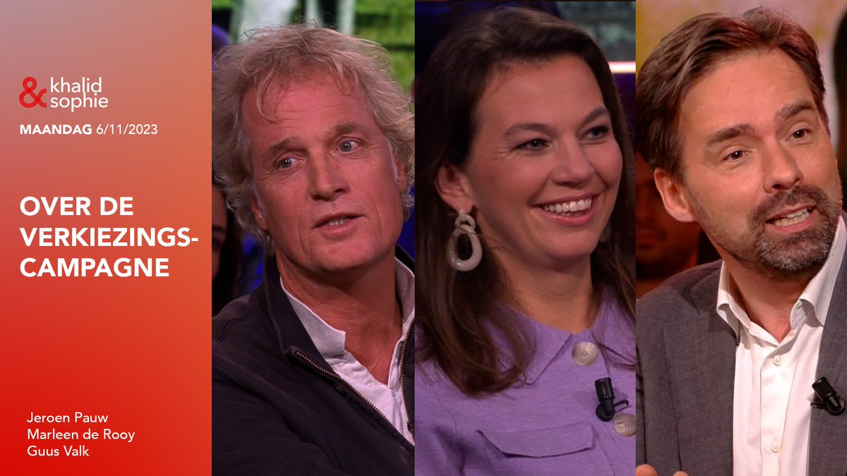 Het debatseizoen raakte op stoom dit weekend! Wie weet de kiezer voor zich te winnen in het heetst van de campagnestrijd? Met nog 16 dagen tot de verkiezingen valt er genoeg te bespreken met ons politieke panel vanavond: Jeroen Pauw, Marleen de Rooy en Guus Valk. #KhalidEnSophie