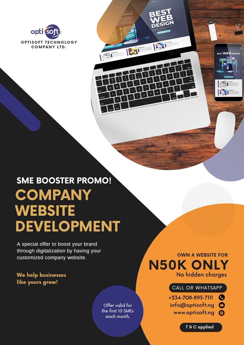 optisoftng's tweet photo. The right tools can help you grow your business.
Today is the right time as your competitors are not sleeping, don't postpone it.
Own a website for N50K only!

Get yours now:
Phone: +2347088957111
Email: info@optisoft.ng
Website: https://t.co/VyDEK3sMx3 https://t.co/u8VhA1ugQa