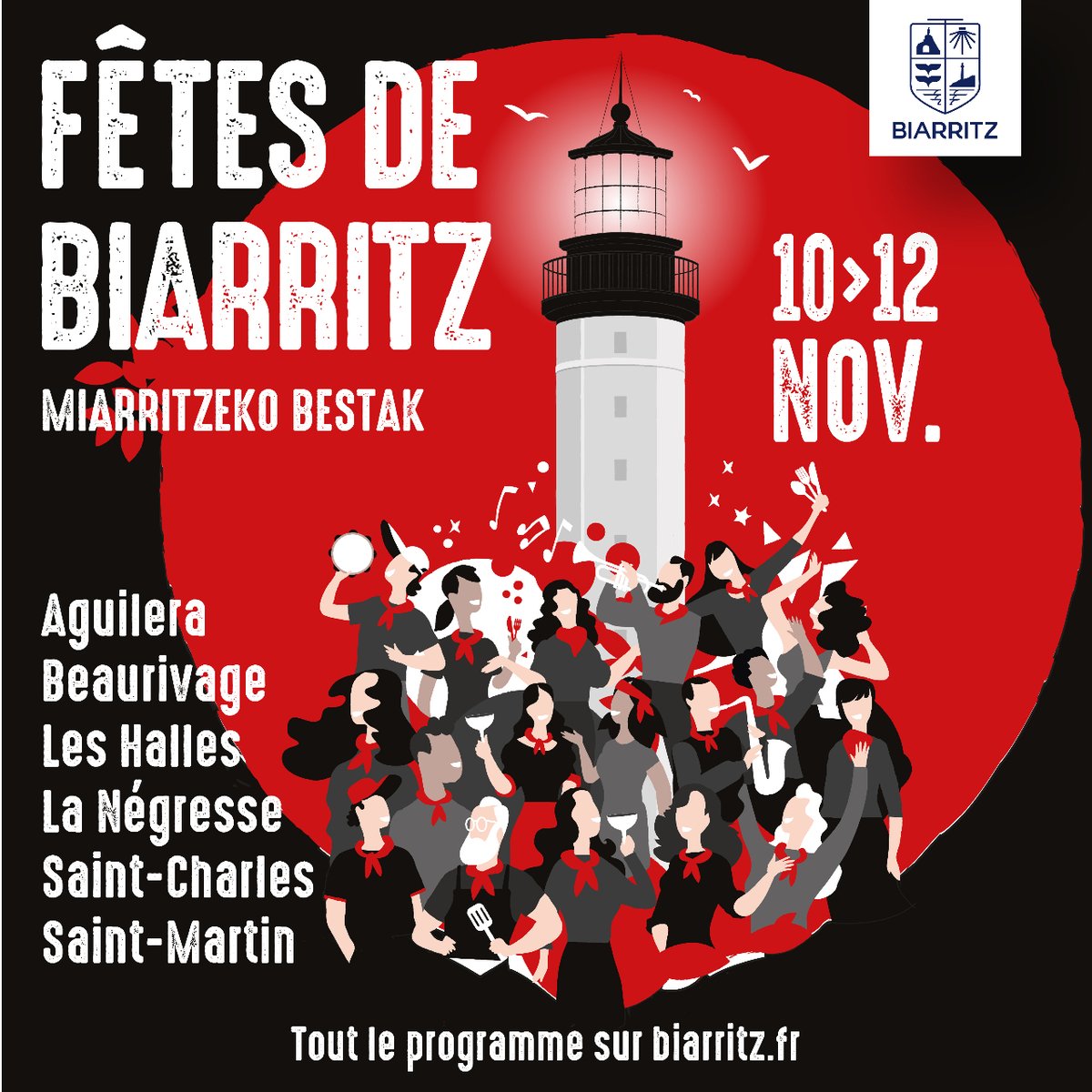 Rendez-vous dans les quartiers pour les #FêtesDeBiarritz 🔴⚫️

📌10 &gt; 12 novembre
📍Dans les quartiers : Aguilera, Halles, Bibi-Beaurivage, Saint-Martin, Saint-Charles &amp; La Négresse

Retrouvez le programme par quartier sur calameo.com/ville2biarritz…

#biarritz