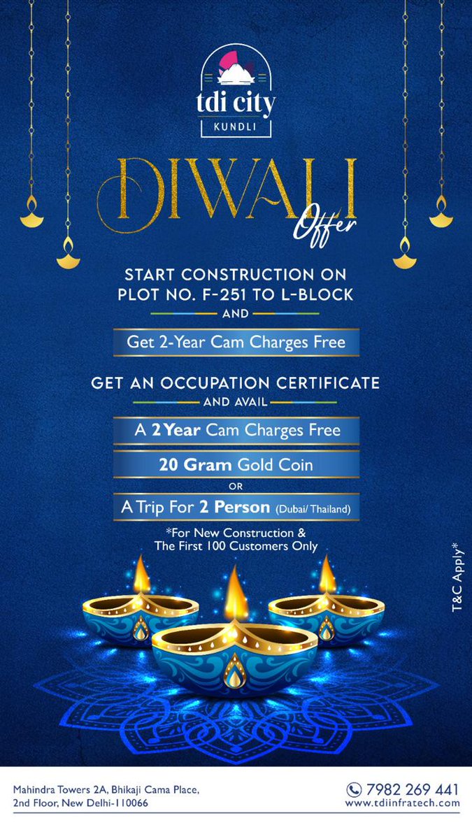🏗️ Exciting news! TDI has fantastic offers for starting construction on 
Plot no F-251 TO L-Block. 
Don't miss out on this amazing opportunity! 🏡 #ConstructionOffers #tdicitykundli #Diwali2023