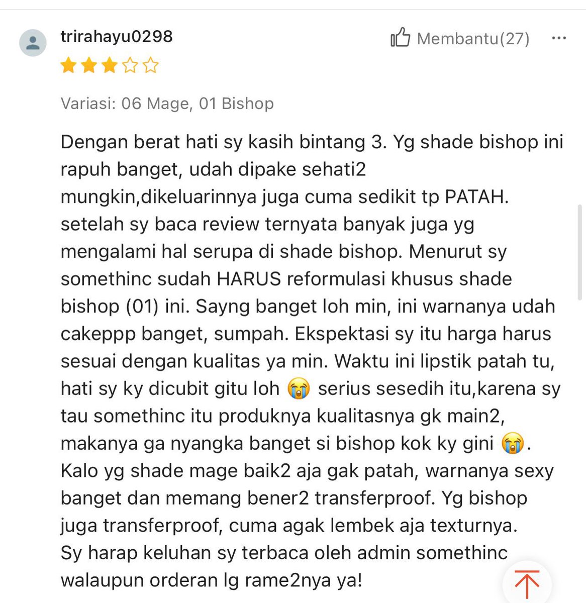mbechi's tweet photo. Benar-benar menyuarakan isi hatiku. Aku juga shade bishop yang patah. Satu lagi shade swipe, baik2 aja 🥲 https://t.co/2bzvHXG8fK
