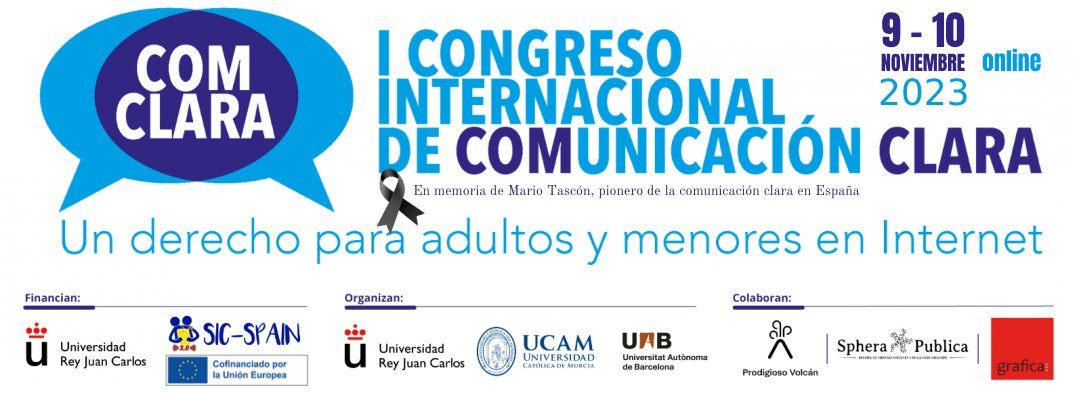 📢#COMCLARA
🗓️9 y 10 de noviembre
🌐En línea y gratis
👥Organizan: R. Vizcaino (<a href="/urjc/">URJC</a>) y <a href="/BlasSubiela/">Blas Subiela</a> (<a href="/UCAM/">UCAM Universidad</a>)

¡Programa 🔝 sobre #ComunicaciónClara!

Del #equipoarText (<a href="/UNED/">UNED</a>) participan: 
🔹I. da Cunha
🔹<a href="/sarapistola/">Sara Pistola</a> y <a href="/susana_vinuales/">Susana Viñuales</a>
🔹<a href="/Laia_V_S/">Laia Vidal Sabanés</a>

➡️🔗eventos.urjc.es/99694/detail/i…