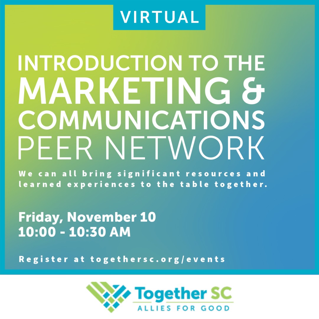 #LearningTogether Join Together SC and your peers for upcoming learning and networking events. 
🗓️Register at togethersc.org/events

#SCNonprofit #TogetherSC #AlliesForGood #NonprofitLearing #AlwaysLearning