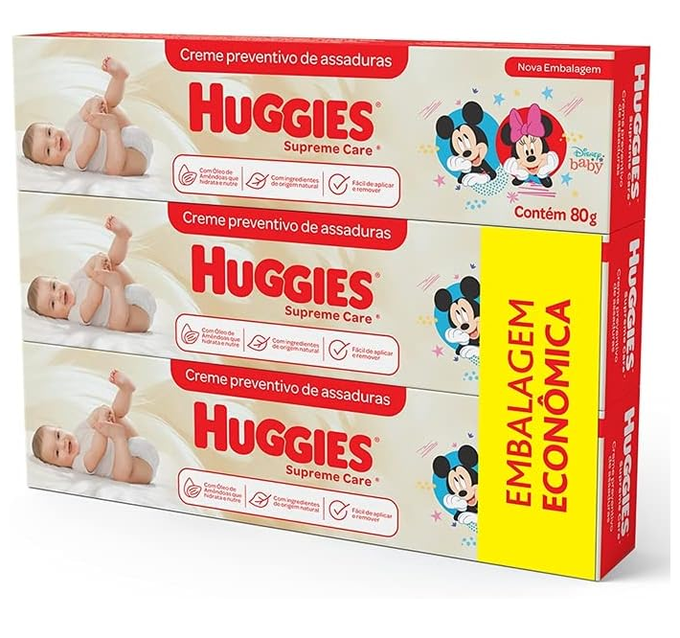 Cremes de Assaduras Huggies Supreme Care – Kit com 3 unidades de 80g