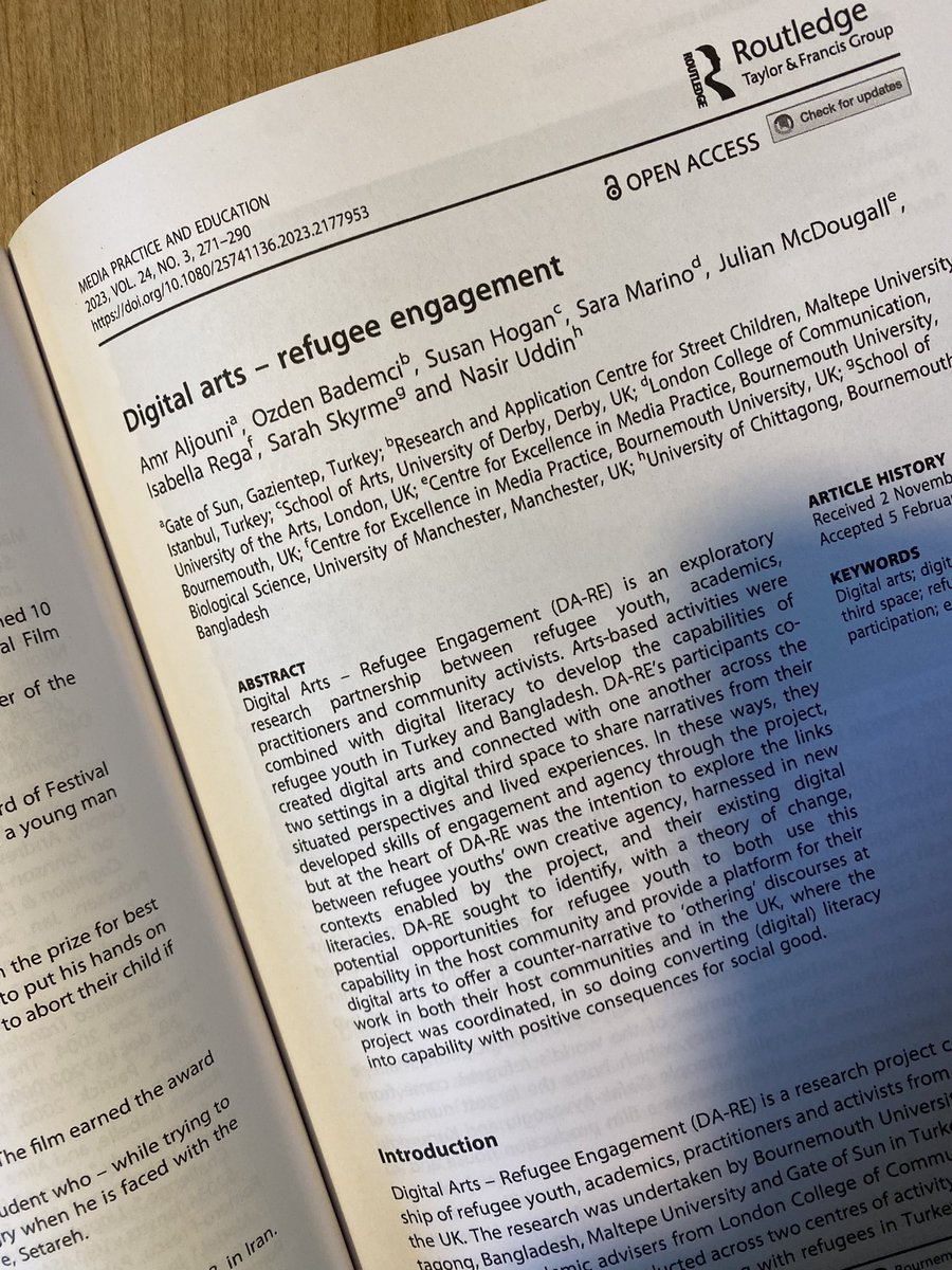 Open access but nice to see it in print- @MPEjournal article about the DA-RE project, with young refugees supported by @AmrAjlouni and @nasiruddincu Very proud to have been involved… @BU_Research