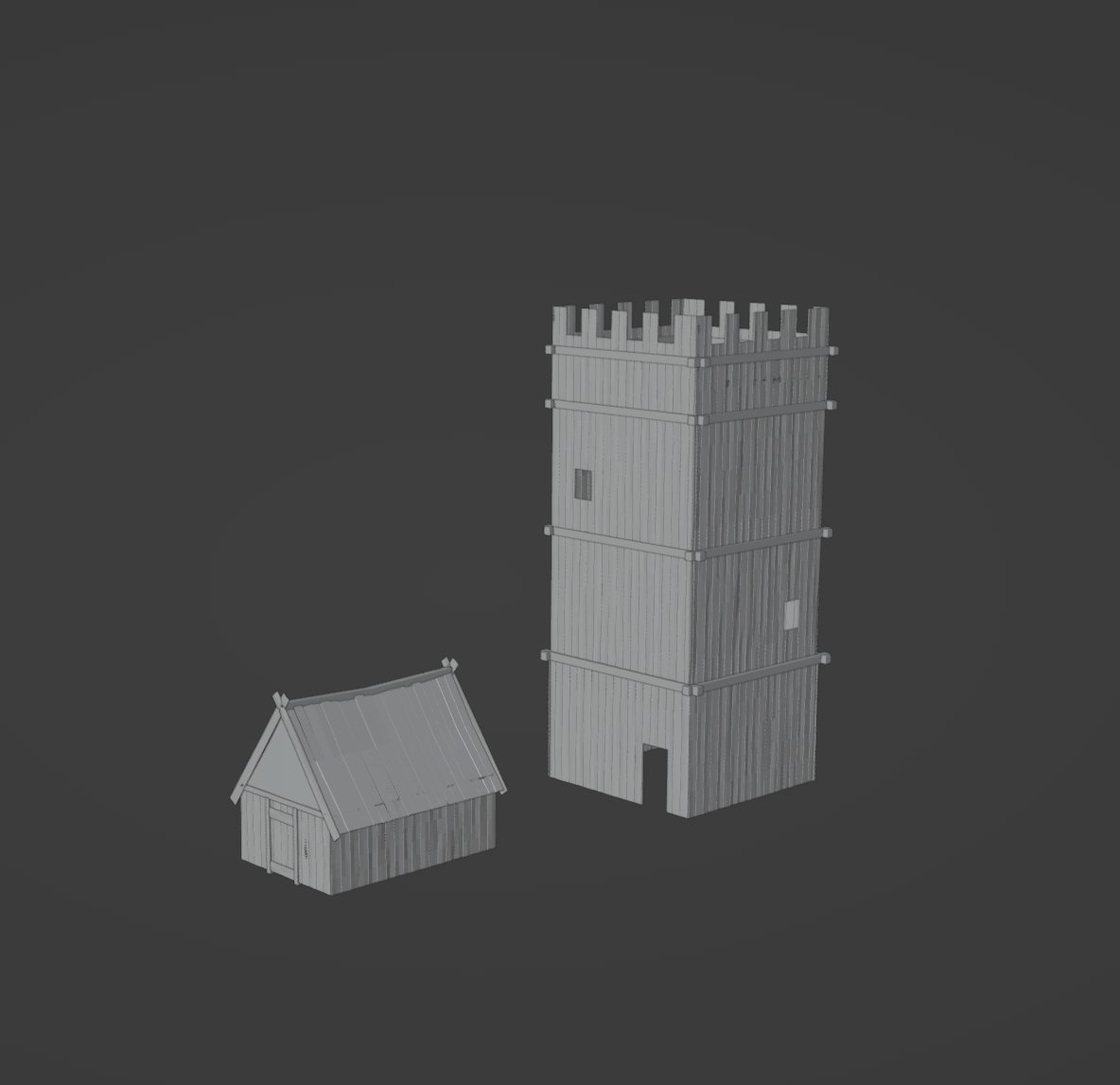 Started to build a small village. It will be far in the background, at night and it will burn. So it don't have to be very detailed.