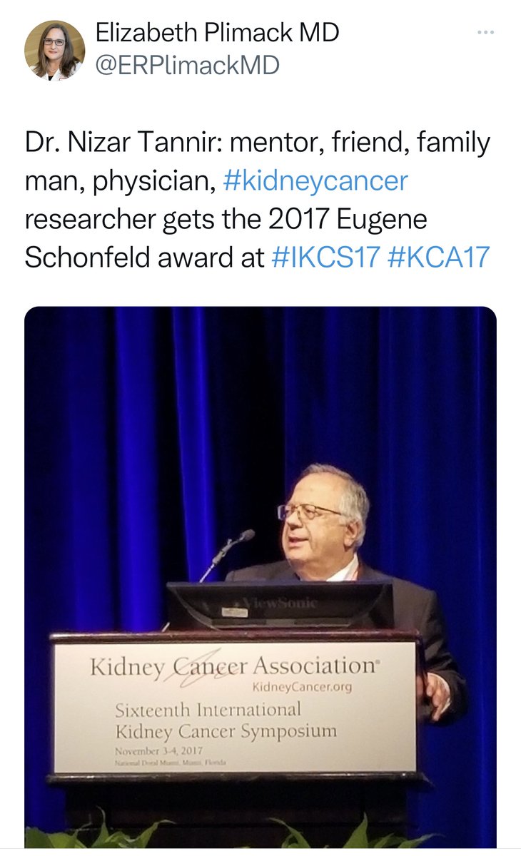 KidneyCancer's tweet photo. We are excited to present this award to Dr. Tannir on Friday during #IKCSNA23, among all his mentees, colleagues, and friends. Thank you for all your service over the years and congratulations again Dr. Tannir! https://t.co/4UX4C30IGc #kidneycancer #UnstoppableTogether https://t.co/KV4AkyejdS