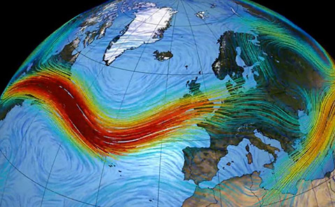The Jet stream is a band of winds coming the west, that has large impacts on our surface weather. 

My research involves developing new methods to characterise the jet position, strength and tilt and how these features alter the location of extreme weather (1/3). #CDTTweCon