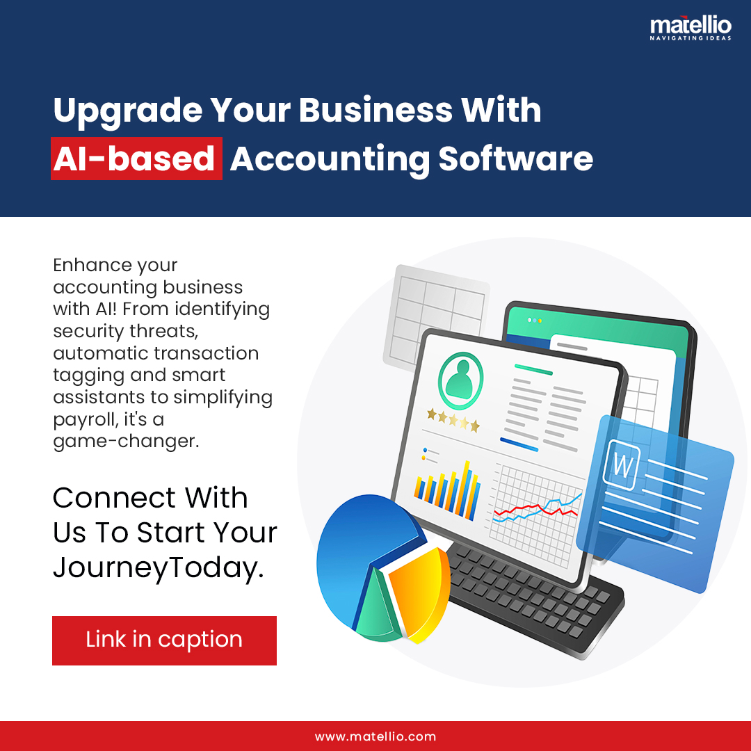 Matellio_Inc's tweet image. AI-driven accounting software is like having a 24/7 financial assistant. Start your financial journey with confidence! AI-based accounting software. Explore more - matellio.com/blog/artificia…
#FinancialEfficiency #AIAccounting #TechInFinance #DigitalTransformation #Matellio