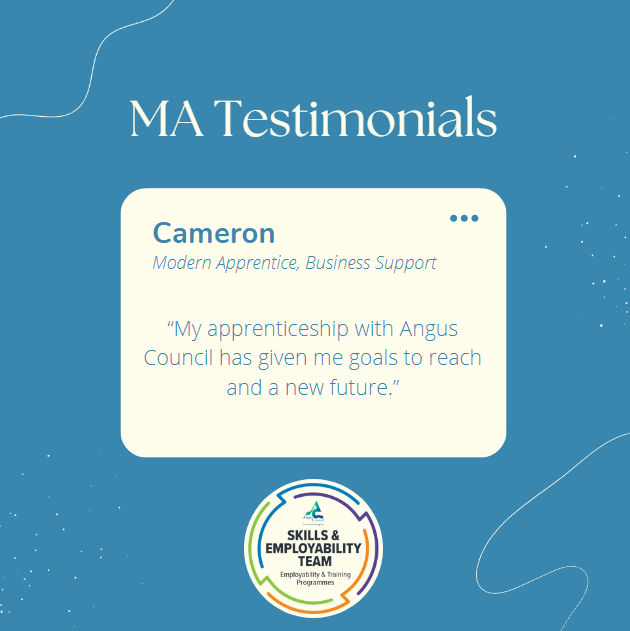 🎉 GOOD NEWS STORY! 🎉

👇 Hear what Cameron has to say about his time as a Modern Apprentice: 👇

"My apprenticeship journey has been a great step into what adulthood and has made me a much more mature person..." 

Read more here on our Facebook page -
facebook.com/Angusemployabi…